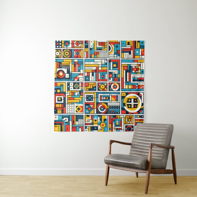 Aesthetic Colourful Geometric Pattern Tapestry (In Situ (Horizontal))