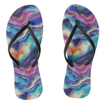 Aesthetic colourful modern rainbow agate glitter flip flops