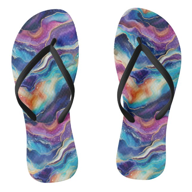 Aesthetic colourful modern rainbow agate glitter flip flops (Footbed)