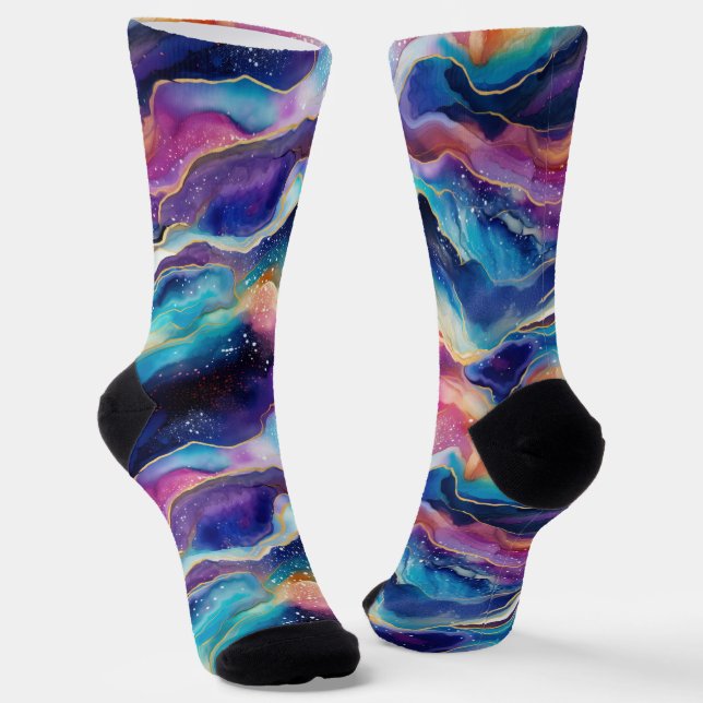 Aesthetic colourful modern rainbow agate glitter socks (Angled)