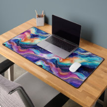 Aesthetic colourful rainbow agate glitter texture desk mat