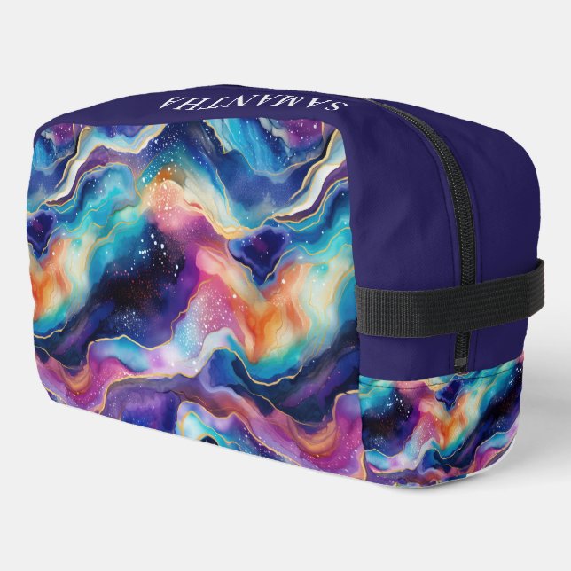 Aesthetic colourful rainbow agate glitter texture dopp kit (Left Corner)