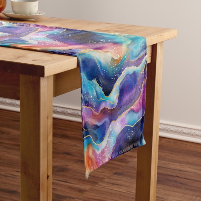 Aesthetic colourful rainbow agate glitter texture short table runner (In Situ)