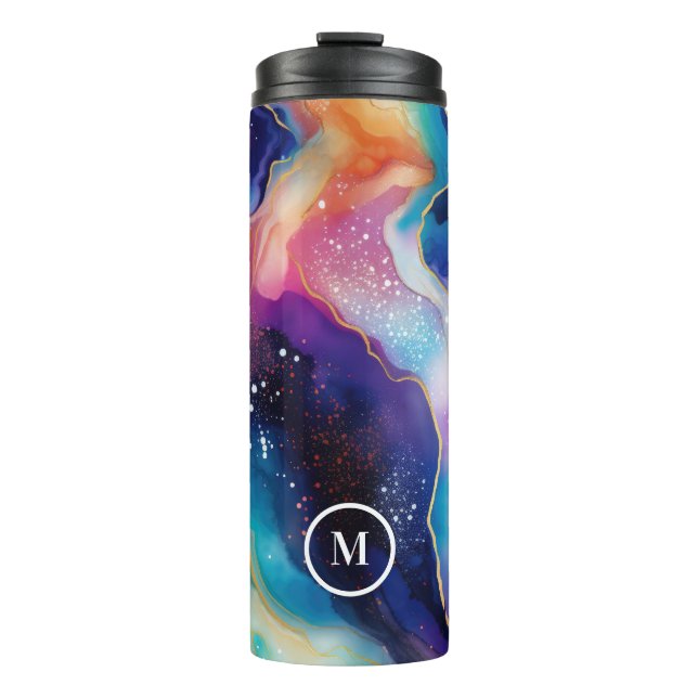Aesthetic colourful rainbow agate glitter texture thermal tumbler (Front)