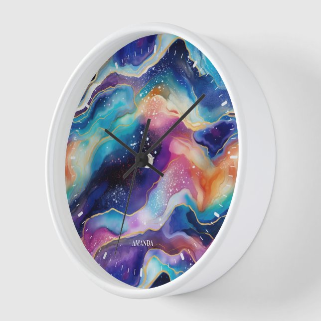 Aesthetic colourful rainbow glitter agate  clock (Angle)