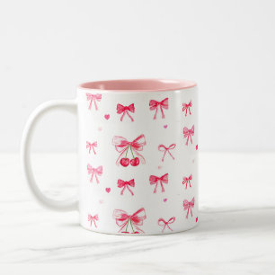 Aesthetic Coquette Pink Bow Elegant Watercolor  Two-Tone Coffee Mug