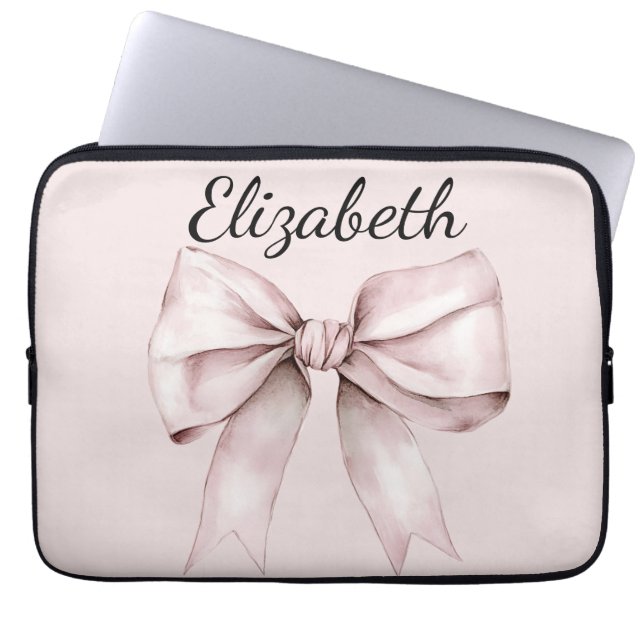 Aesthetic coquette pink bow Personalised Name  Laptop Sleeve (Front)