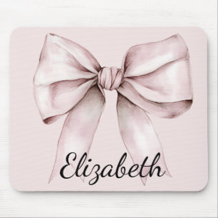 Aesthetic coquette pink bow Personalised Name  Mouse Mat