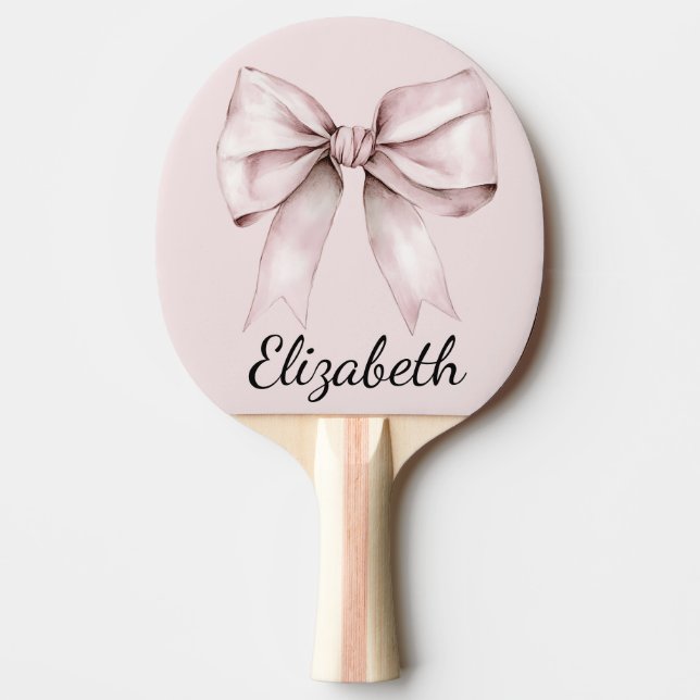 Aesthetic coquette pink bow Personalised Name Ping Pong Paddle (Front)
