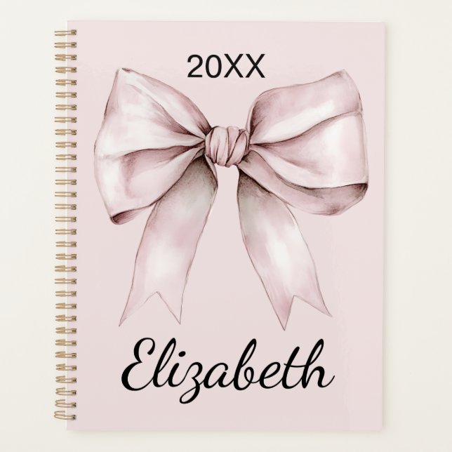 Aesthetic coquette pink bow Personalised Name Planner (Front)