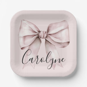 Aesthetic coquette pink bow Personalised square Paper Plate