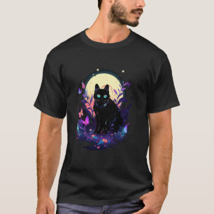 Aesthetic Cottagecore Cat with Butterly and Floral T-Shirt