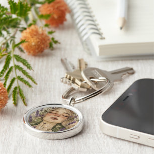 Aesthetic Cottagecore Girl with Wildflowers Art Key Ring