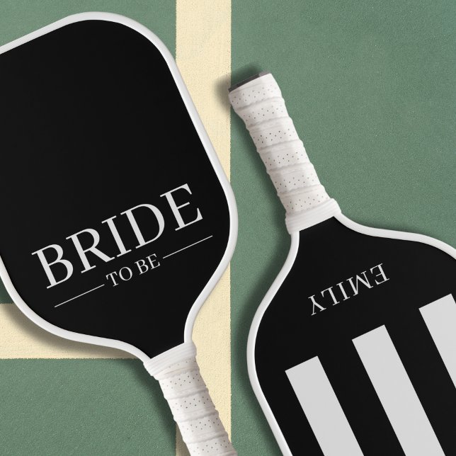 Aesthetic Country Club Bride To Be Black & White Pickleball Paddle (Bride To Be Pickleball Paddle Black & White Stripes Old Money Aesthetic Country Club )