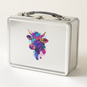 Aesthetic Cow Graphic Cute Cow Women Girls _1 Metal Lunch Box