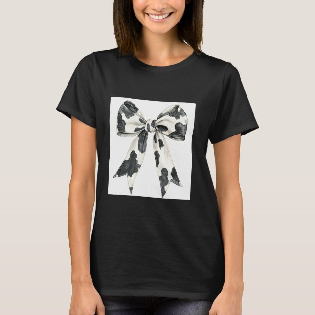 Aesthetic Cow Print Bow  Cow Print black and white T-Shirt (Front)