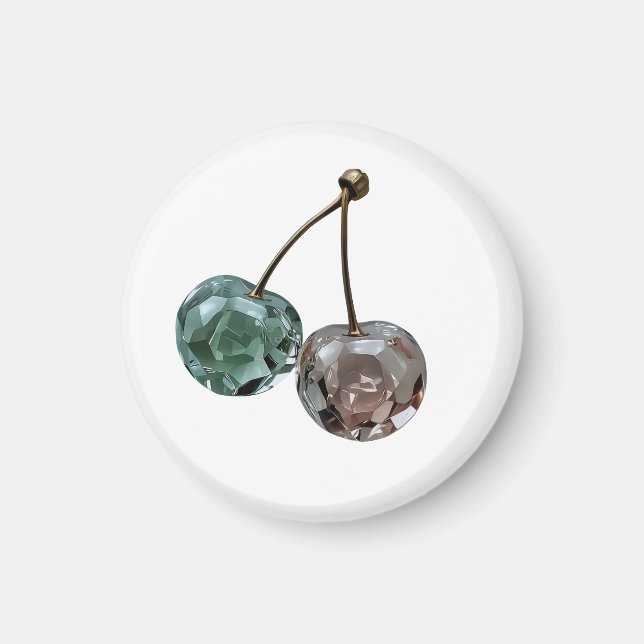 Aesthetic Crystal Gemstone Cherry Round Magnet (Front)