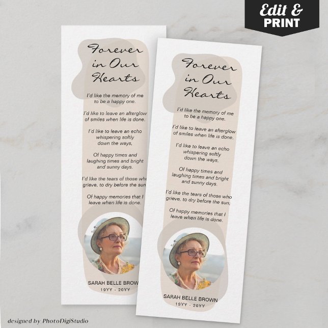 Aesthetic Custom Photo Memorial Funeral Bookmarks Holiday Card (Aesthetic Custom Photo Funeral Memorial Bookmarks Post-it Notes)