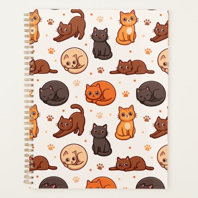 Aesthetic Cute Cats Pattern Playful Kitten Planner (Front)