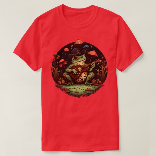aesthetic cute frog playing ukelele on Mushroom 5 T-Shirt (Design Front)