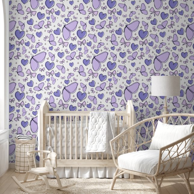 Aesthetic Cute Violet Butterfly Doodle Wallpaper (Kids)
