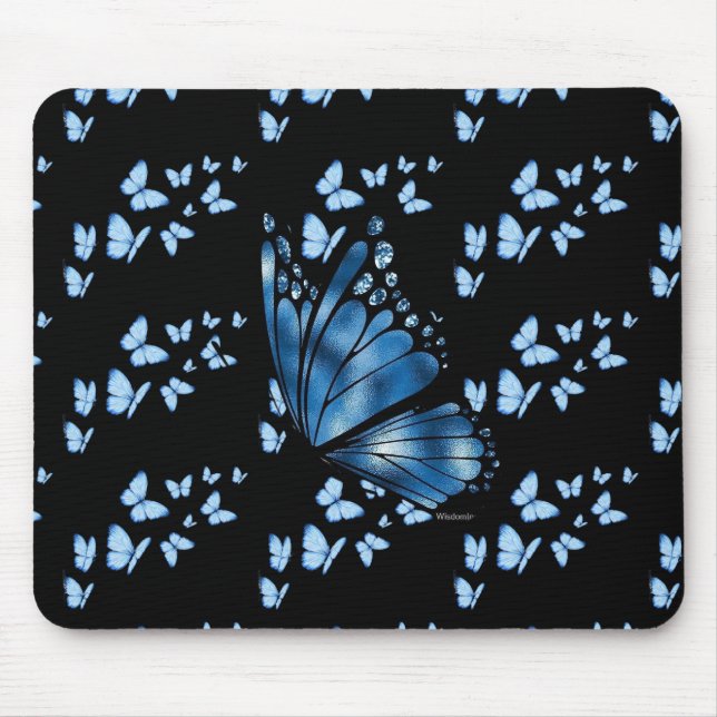 Aesthetic Dark Blue Butterfly Custom Desk Mat Mouse Mat (Front)
