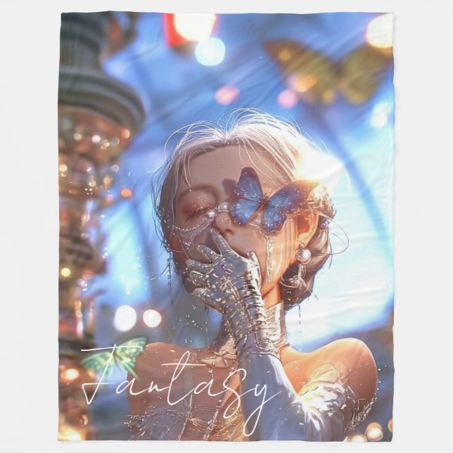 Aesthetic / Dark Fantasy Girl Fleece Blanket (Front)