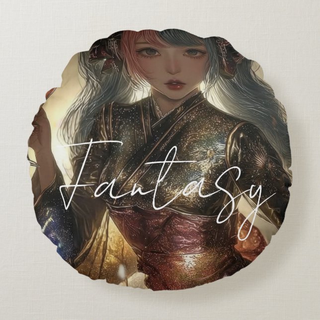 Aesthetic / Dark Fantasy Girl Round Cushion (Front)