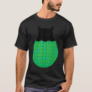 Aesthetic Disco Ball Green Nature Black Cat Disco T-Shirt