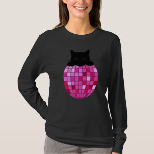 Aesthetic Disco Ball Hot Pink Black Cat Disco Cat T-Shirt