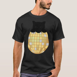 Aesthetic Disco Ball Silver Yellow Black Cat Disco T-Shirt
