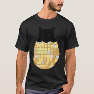 Aesthetic Disco Ball Silver Yellow Black Cat Disco T-Shirt