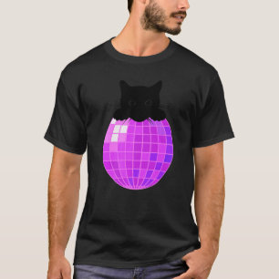Aesthetic Disco Ball Vaporwave Black Cat Disco Cat T-Shirt