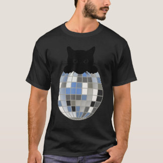 Aesthetic Disco Ball Winter Snow Black Cat Disco C T-Shirt
