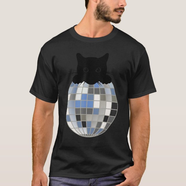 Aesthetic Disco Ball Winter Snow Black Cat Disco C T-Shirt (Front)