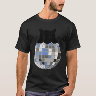 Aesthetic Disco Ball Winter Snow Black Cat Disco C T-Shirt
