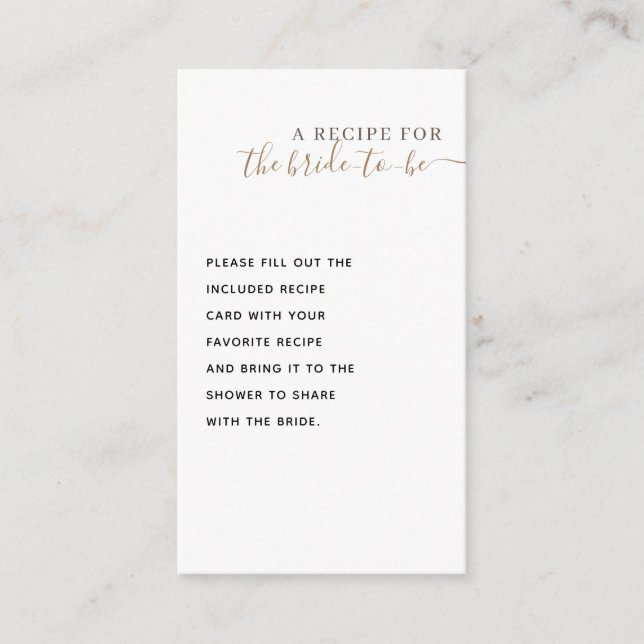 Aesthetic Elegant Classic GoldBridal Shower Recipe Enclosure Card (Front)