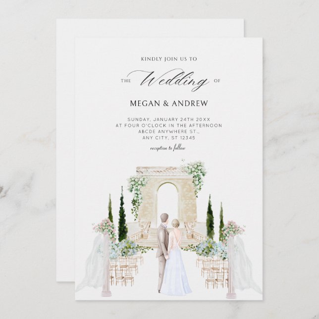 Aesthetic elegant couple wedding garden watercolor invitation (Front/Back)