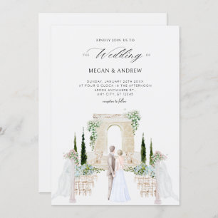 Aesthetic elegant couple wedding garden watercolor invitation