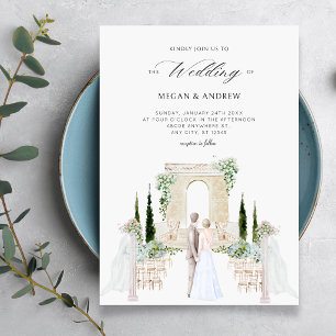 Aesthetic elegant couple wedding garden watercolor invitation
