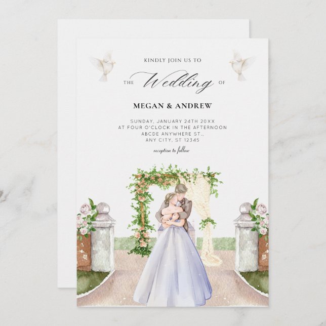 Aesthetic elegant couple wedding garden watercolor invitation (Front/Back)