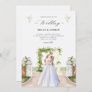 Aesthetic elegant couple wedding garden watercolor invitation