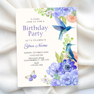 Aesthetic elegant floral bloom bird birthday invitation