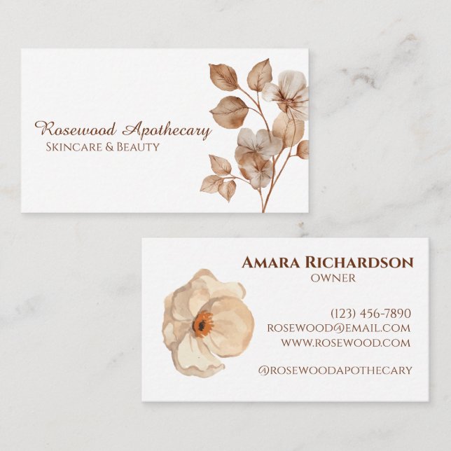 Aesthetic Elegant Floral Soft Beige Professional  Business Card (Front/Back)