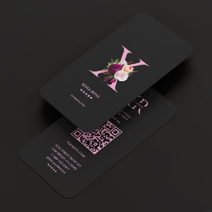 Aesthetic Elegant Monogram X Black Pink Floral Business Card
