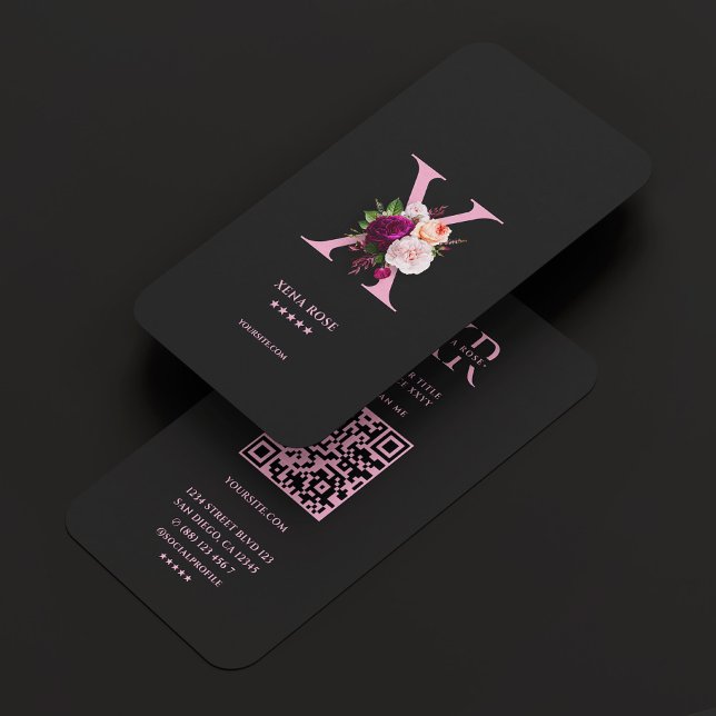 Aesthetic Elegant Monogram X Black Pink Floral Business Card (Aesthetic Elegant Monogram X Black Pink Floral Business Card
)