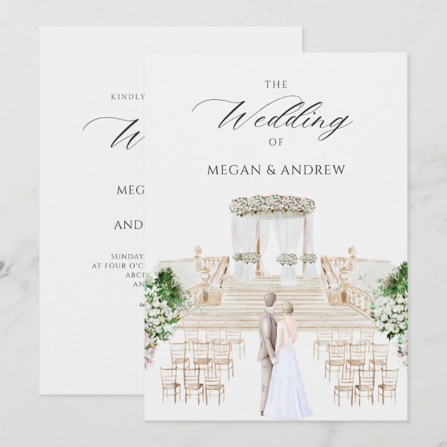 Aesthetic elegant wedding watercolor invitation (Front/Back)