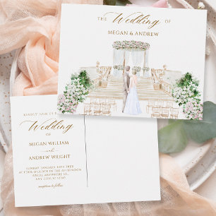 Aesthetic elegant wedding watercolor postcard