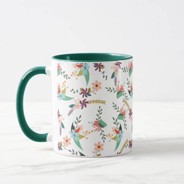Aesthetic Fall Floral Pattern Two-Tone Coffee Mug (Left)