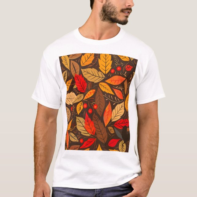 Aesthetic Fall Leaf Pattern T-Shirt (Front)